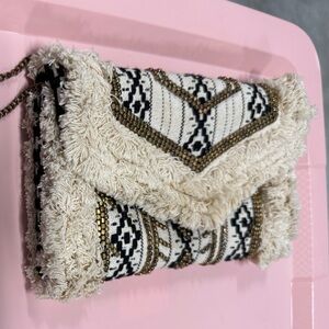 Antik Kraft Black and Cream Boho Shoulder-Bag/Crossbody/Clutch w/Removable Strap